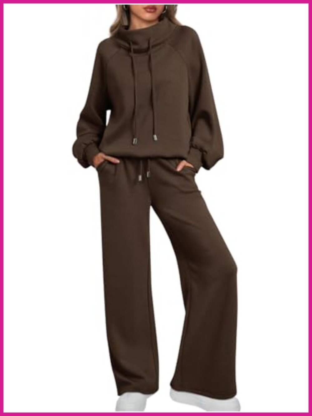 Mock Neck 2 Piece Lounge Set Scuba Knit Wide Leg Sweatsuit